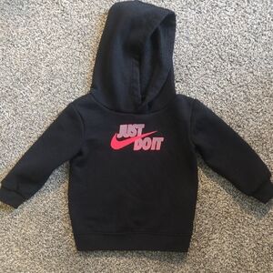 Nike Kids Black Hoodie with Pink Logo